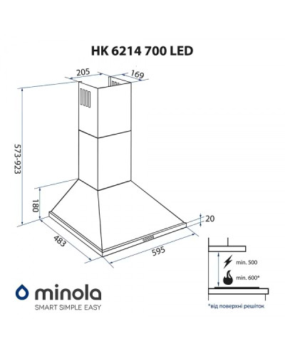 Витяжка MINOLA HK 6214 I 700 LED Витяжка MINOLA HK 6214 I 700 LED